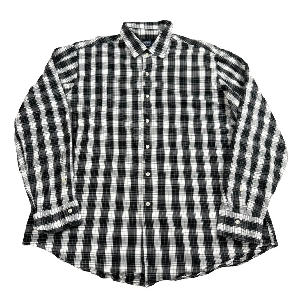 Polo Ralph Lauren Button Down Men XL Black White‎ Plaid Classic Fit Cotton Shirt